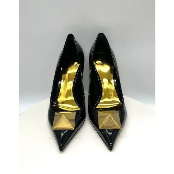 Valentino Garavani One Stud 100mm Pointed-toe Patent Leather Pumps EU 40 Black - Picture 8 of 11
